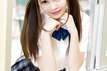 Cutie student Atomi Shuri in uniform pulling her panties down