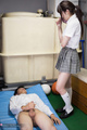 Wakatsuki maria standing over student wearing uniform masturbating on mat