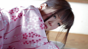 Cutie Uri wakes on futon in yukata and strips panties
