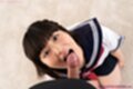 On her knees in uniform licking cock