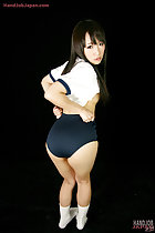Student Mizushima Ai pulling her gym class shorts tight over her ass