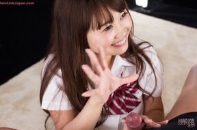 Yamashita Ayaka giving handjob on her knees in uniform