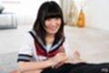 Holding hard cock wearing kogal uniform looking up