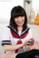Suzumiya aika holding hard cock teasing cock head in uniform