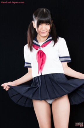 Kogal Mamiya Tsukushi in uniform on her knees giving handjob and facial
