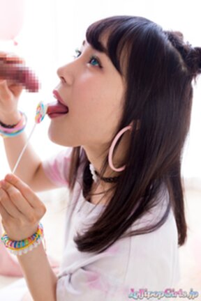 Kitagawa Yuzu licking lolipop and cock and cum from her fingers