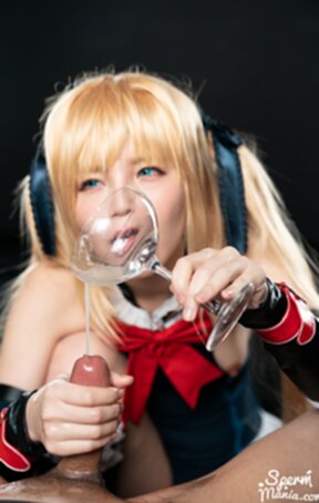 Mary on her knees receiving cum in her mouth and drinking cum