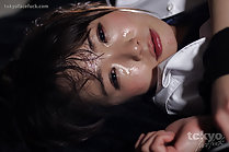 Face covered in cum in uniform with her hands tied