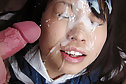 Kogal Asami takes thick bukkake cumshots over her face